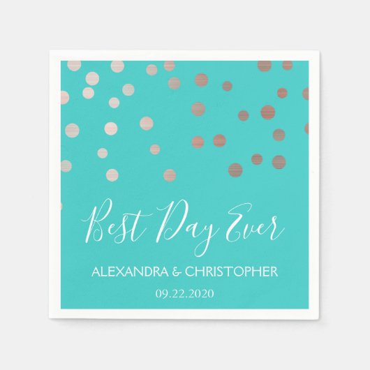 最高のデイエバーティール（緑がかった色）ブルー紙吹雪結婚ズ スタンダードカクテルナプキン (正面)