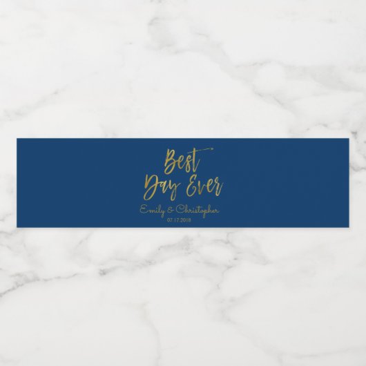 最高のデイエバーネイビーブルー&ゴールドフォイル ペットボトルラベル (シングルラベル)