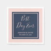 最高のデイエバーネイビーブルー&赤面結婚ズ スタンダードカクテルナプキン (正面)