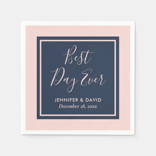 最高のデイエバーネイビーブルー&赤面結婚ズ スタンダードカクテルナプキン (正面)