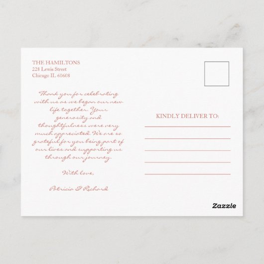 最高のデイエバーバラ金ゴールド結婚の感謝を忘れない ポストカード (裏面)