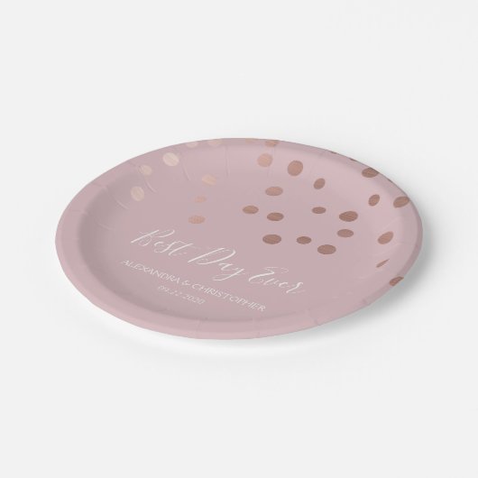 最高のデイエバーピンクローズ金ゴールド紙吹雪結婚 ペーパープレート (アングル)