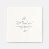 最高のデイエベントエレガントなウェディング葉ブラック&ホワイト スタンダードカクテルナプキン (正面)