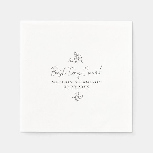 最高のデイエベントエレガントなウェディング葉ブラック&ホワイト スタンダードカクテルナプキン (正面)