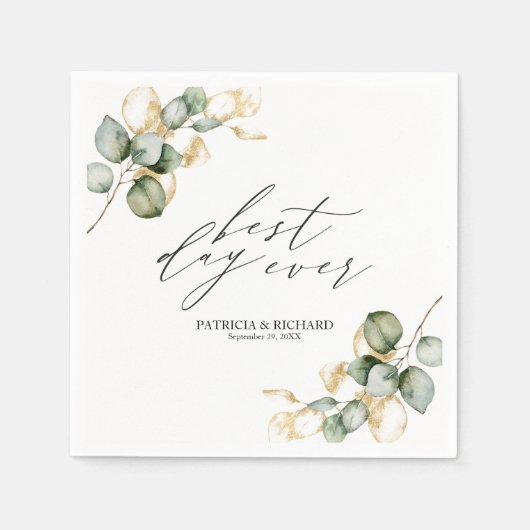 最高のデイエベントエレガントな金ゴールドグ結婚リーズナプキン スタンダードカクテルナプキン (正面)