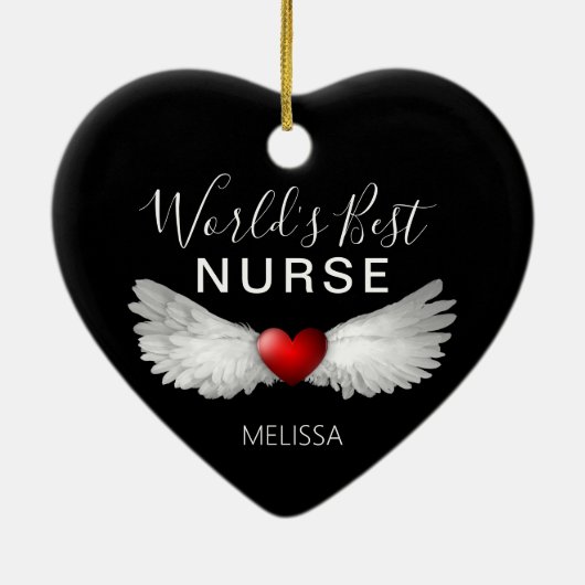 最高のナース医療赤いハートキープス セラミックオーナメント (裏面)