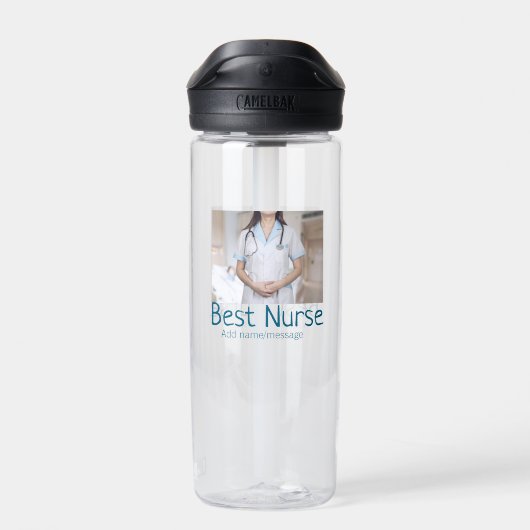 最高のナース追加フォト名文字医師hosp ウォーターボトル (背面)