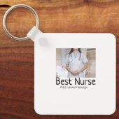 最高のナース追加フォト名文字医師hosp キーホルダー (正面)
