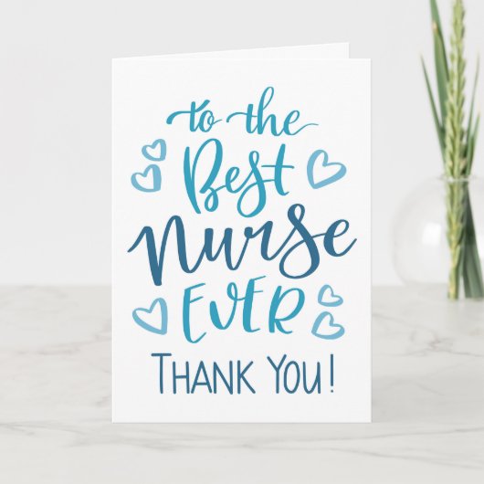 最高のナースEver Thank youタイポグラフィin Blue カード (正面)