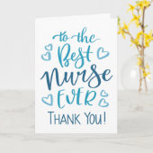 最高のナースEver Thank youタイポグラフィin Blue カード (黄色い花)