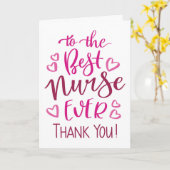最高のナースEver Thank youタイポグラフィin Pink カード (黄色い花)
