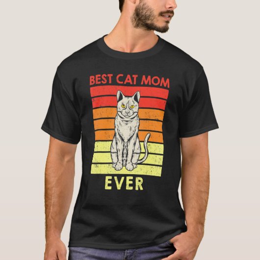 最高のネコのママ ビンテージネコ Tシャツ (正面)