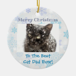 最高のネコパパ クリスマスのペット写真 セラミックオーナメント