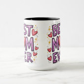 最高のハートとキラキラ付き母さん マグカップ (中央)