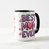 最高のハートとキラキラ付き母さん マグカップ (正面右)