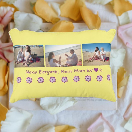 最高のハート付き。名前+ 3枚のフォトコラージュ アクセントクッション
