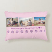最高のハート付き。名前+ 3枚のフォトコラージュ アクセントクッション (正面)