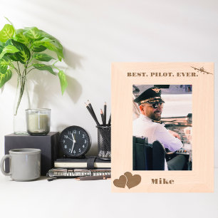 最高のパイロットエバー航空&ハートシンプルカスタム レーザー彫刻フレーム