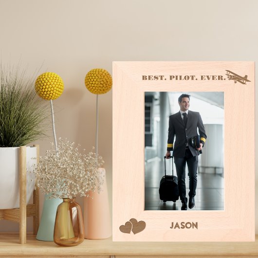最高のパイロットエバー航空&ハートシンプルカスタム レーザー彫刻フレーム