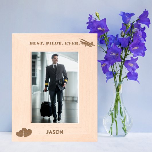 最高のパイロットエバー航空&ハートシンプルカスタム レーザー彫刻フレーム