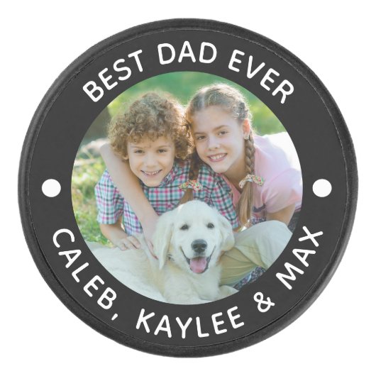 最高のパパがカラーパーソナライズされたを撮影 アイスホッケーパック (正面)