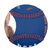 最高のパパがフォトブルー白とオレンジに署名 野球ボール (裏面)