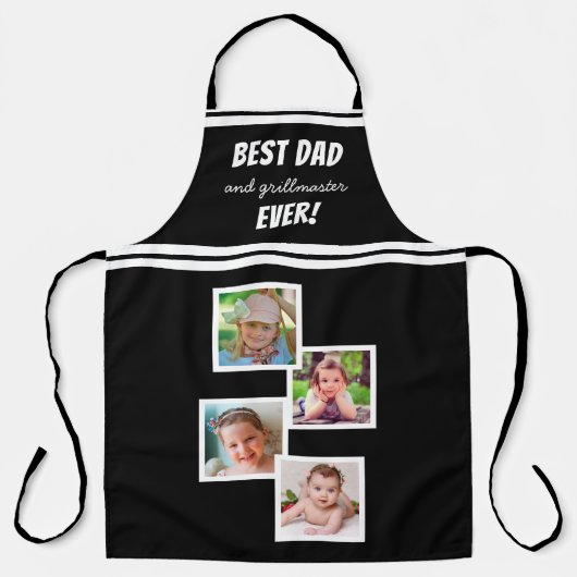 最高のパパとグリルマステエバー4フォトコラージブラック エプロン (正面)