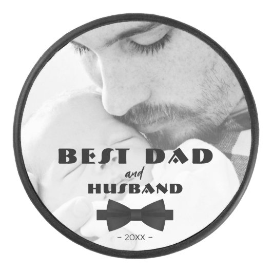 最高のパパと夫の黒いタイの写真エレガント アイスホッケーパック (正面)