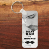 最高のパパと夫の黒いタイの写真エレガント キーホルダー (正面)