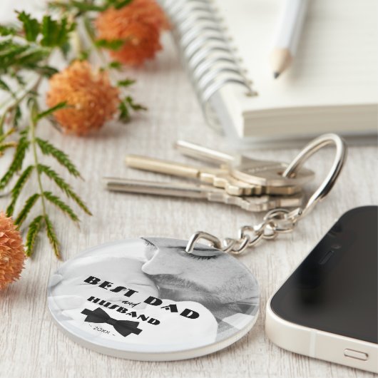 最高のパパと夫の黒いタイの写真エレガント キーホルダー (正面右)