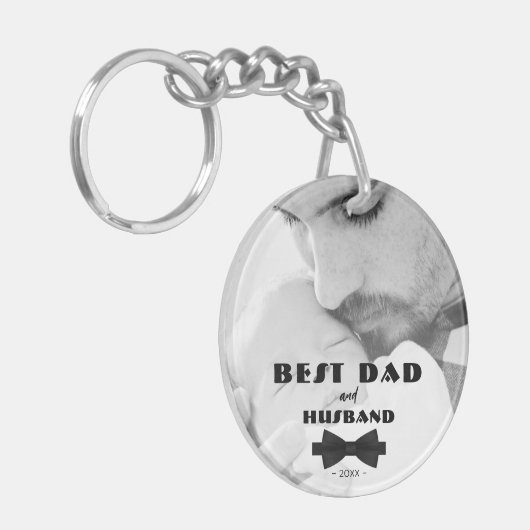 最高のパパと夫の黒いタイの写真エレガント キーホルダー (正面左)