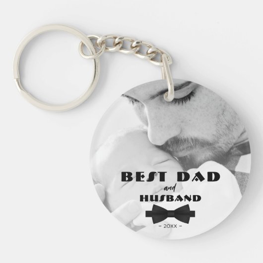 最高のパパと夫の黒いタイの写真エレガント キーホルダー (正面)