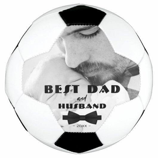 最高のパパと夫の黒いタイの写真エレガント サッカーボール (正面)