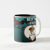 最高のパパのハート写真ラスティティール(緑がかった色)アクアミートアル ツートーンマグカップ (正面右)