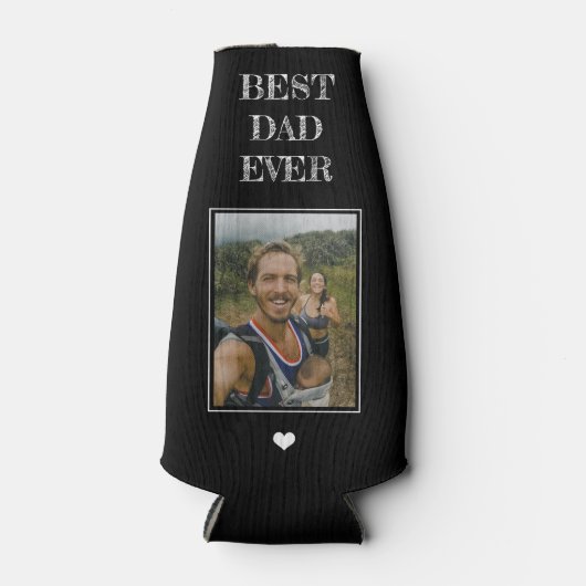 最高のパパの写真と文字パーソナライズされたブラック ボトルクーラー (正面)