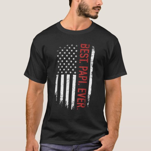最高のパパの米国国旗を持った日々のパピ Tシャツ (正面)