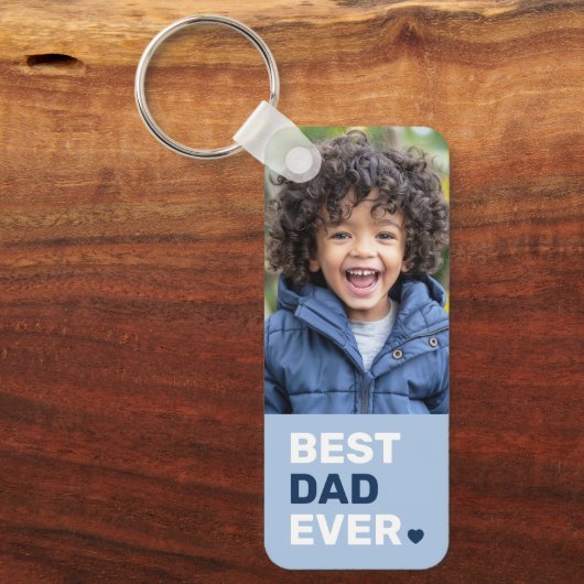 最高のパパは常にハートブルーの父親の日2写真 キーホルダー (正面)