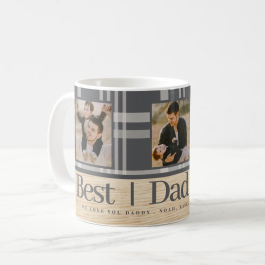 最高のパパは常にバッファロープレイド木材フォトファーザーズの日 コーヒーマグカップ (正面左)