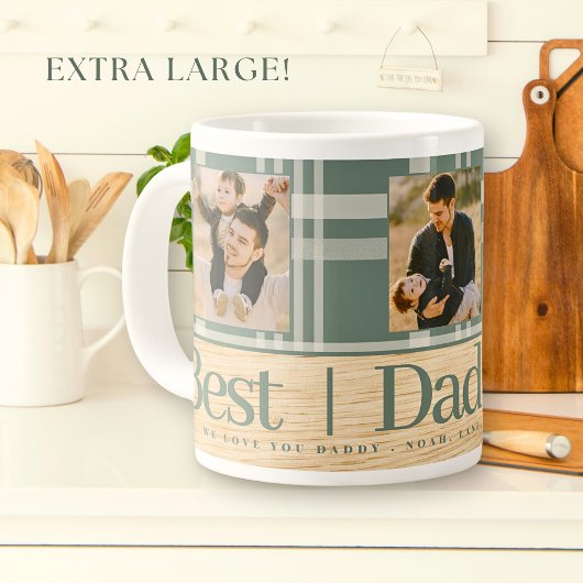最高のパパは常にバッファロープレイド木材フォトファーザーズの日 ジャンボコーヒーマグカップ