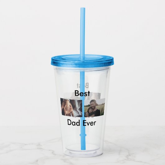 最高のパパは常に幸せな父の日あなたの写真を追加 アクリルタンブラー (正面)