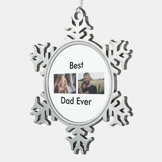 最高のパパは常に幸せな父の日あなたの写真を追加 スノーフレークピューターオーナメント (右)