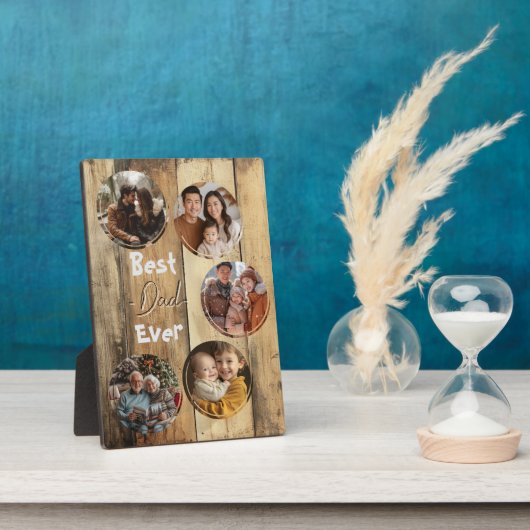 最高のパパは常に木製の背景の古い黄色 フォトプラーク (側面)