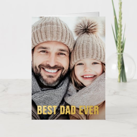 最高のパパは父の日の写真フォイルモダン実在 箔グリーティングカード (正面)