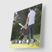 最高のパパは黒い白い父の日の写真 スクエア壁時計 (傾斜)