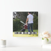 最高のパパは黒い白い父の日の写真 スクエア壁時計 (ホーム)