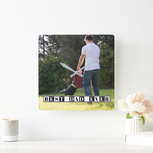 最高のパパは黒い白い父の日の写真 スクエア壁時計 (ホーム)