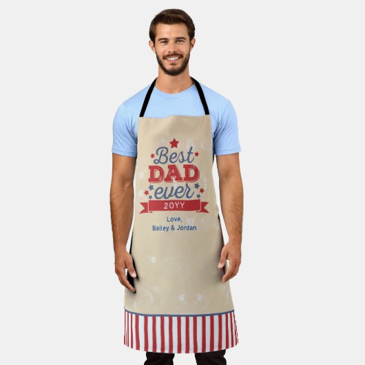 最高のパパエバパトリオティックレッドブルースターズレトロ エプロン (着用した状態)