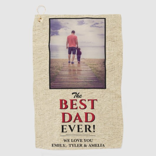 最高のパパエバータイポグラフィ素朴ベージュ写真 ゴルフタオル (正面)