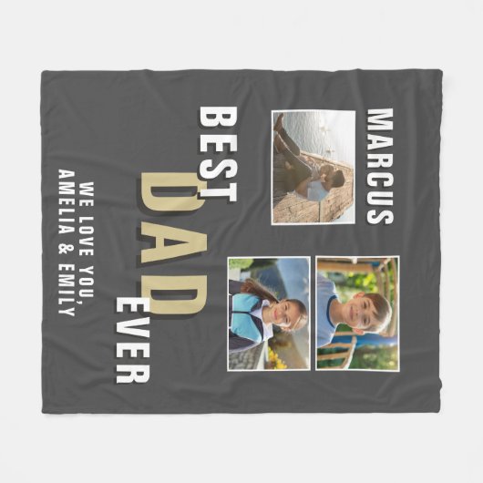 最高のパパエバートレンディー父の日3写真 フリースブランケット (正面(横))