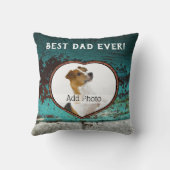 最高のパパエバーハート写真ティール（緑がかった色）アクアラスティ肉タール クッション (裏面)